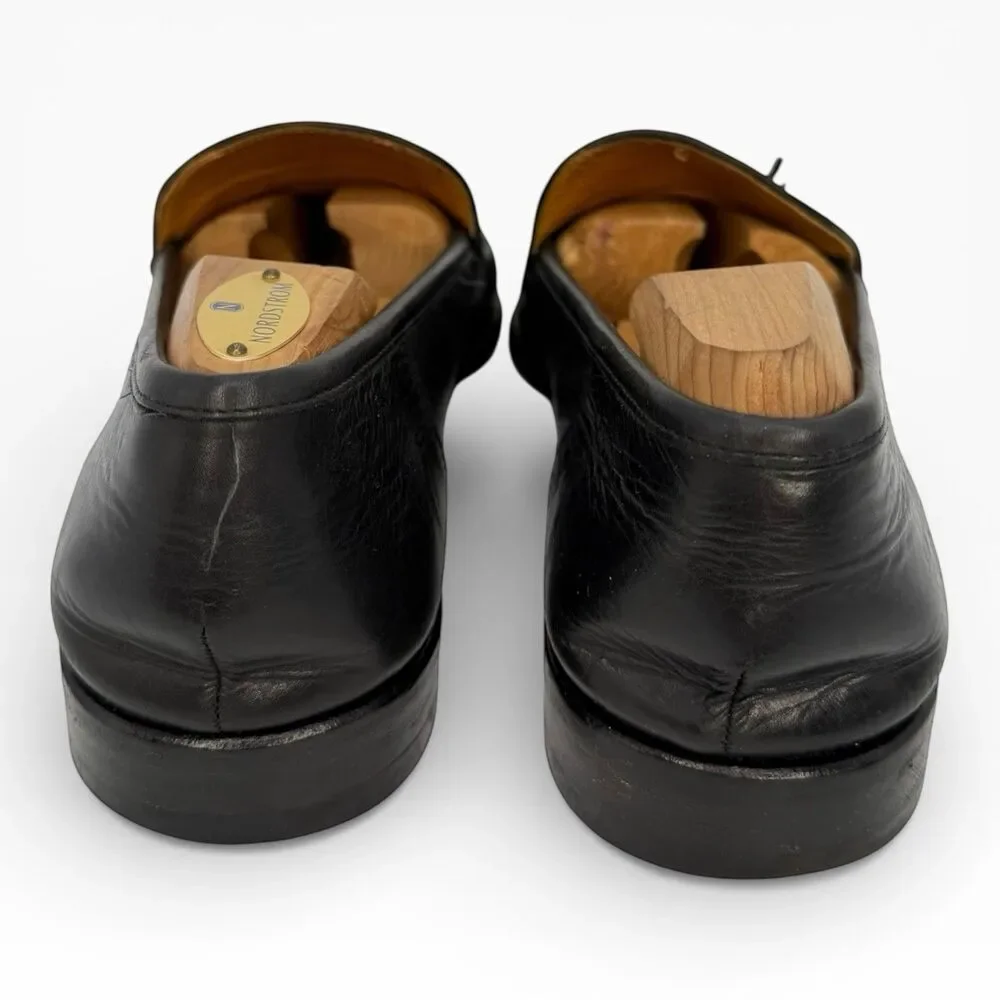 Bally Castor Leather Fashion Black Dress Tassel Loafers Size 9 M Made inItaly